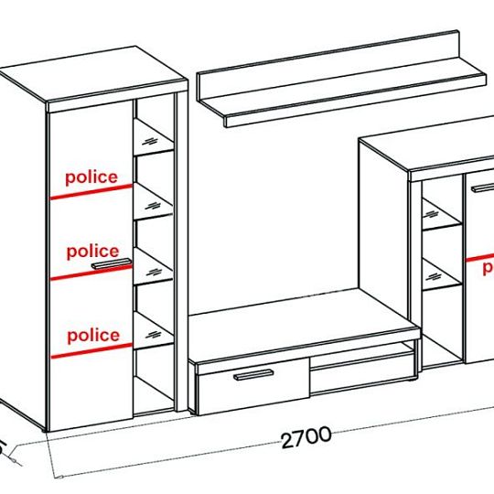 ROBBEN obývací stěna, beton/bílá