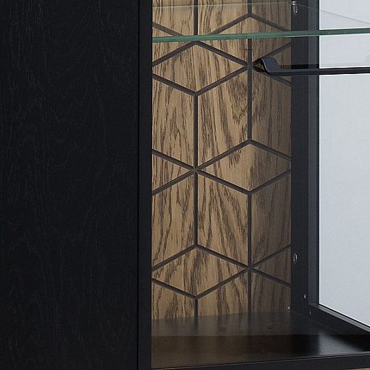 MONURIKI 10 Vitrína úzká levá, dub medový /černý mat