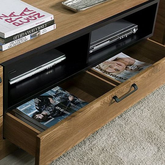 MONURIKI 25  televizní stolek, dub medový/černý mat