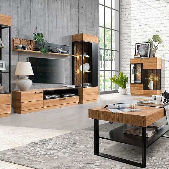 MONURIKI 25  televizní stolek, dub medový/černý mat