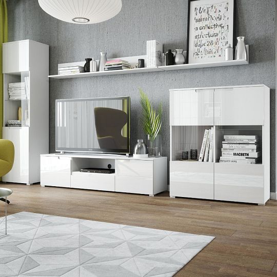 SAMOA 27 Vitrína široká, bílá mat/bílá lesk