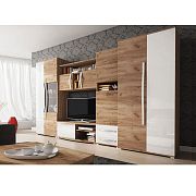 LORETA obývací stěna, dub zlatý/bílý lesk