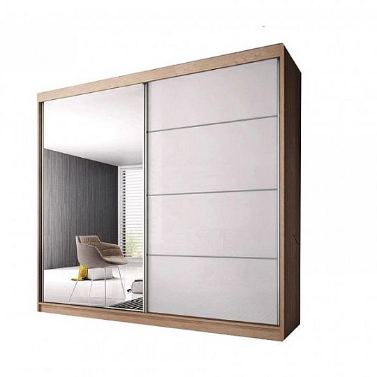 Murphy 35 šatní skříň 180, dub sonoma/bílý pololesk/zrcadlo
