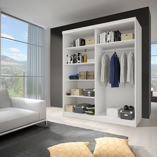 Murphy 35 šatní skříň 180, dub sonoma/bílý pololesk/zrcadlo