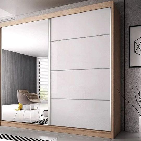 Murphy 35 šatní skříň 180, dub sonoma/bílý pololesk/zrcadlo