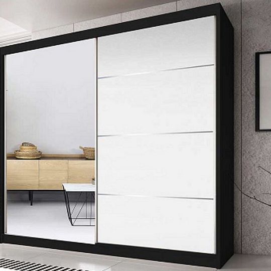 Murphy 35 šatní skříň 230, černá/bíla pololesk/zrcadlo