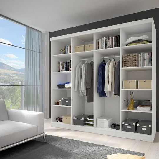 MURPHY 36 šatní skříň 230, bílá/dub sonoma/zrcadlo