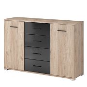 BAUNTI BA 26 komoda 2D4S, dub san remo pískový/černá pololesk