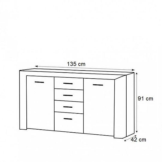 BAUNTI BA 26 komoda 2D4S, dub san remo pískový/černá pololesk