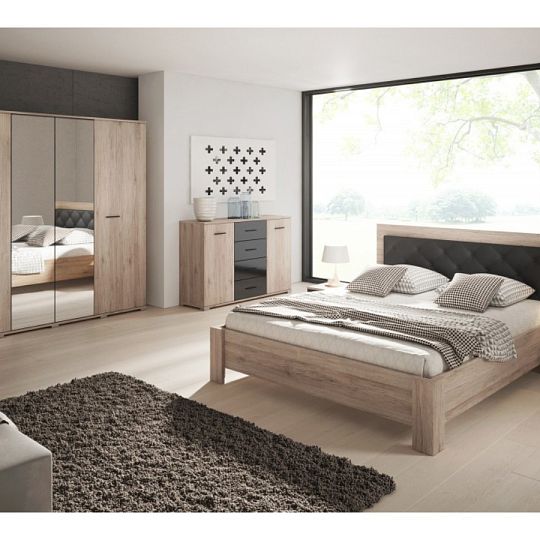 BAUNTI BA 26 komoda 2D4S, dub san remo pískový/černá pololesk