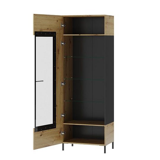 Laki 10 vitrína úzká vysoká, dub artisan/černý mat