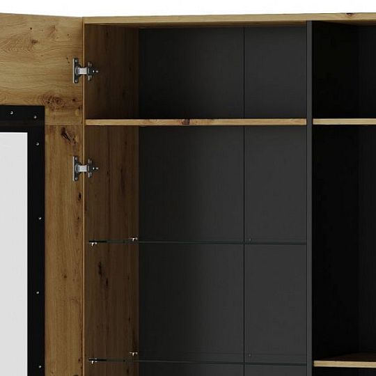 Laki 12 vitrína široká vysoká, dub artisan/černý mat