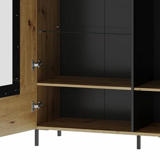 Laki 12 vitrína široká vysoká, dub artisan/černý mat