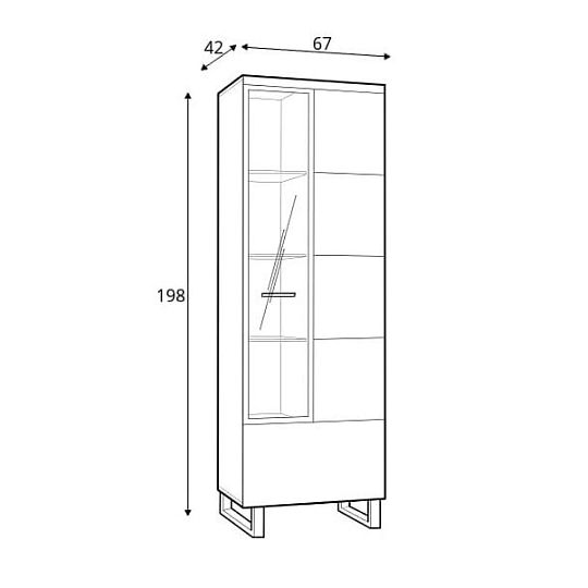 Paris 11 vitrína vysoká, úzká, pravá, dub rustical/černá