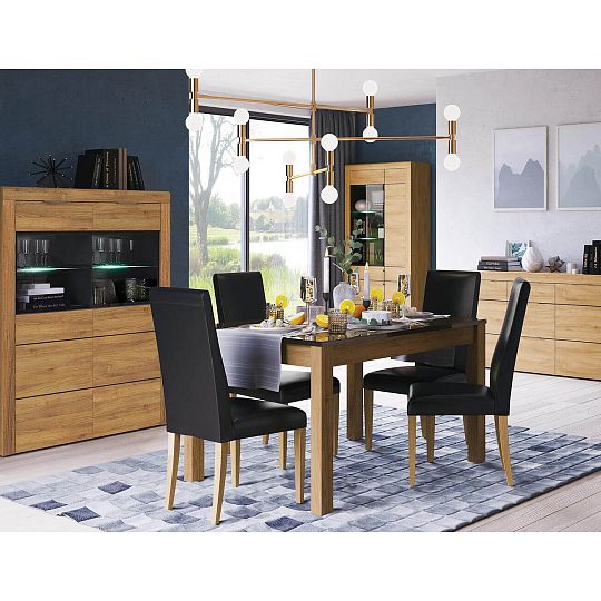 Jídelní židle, Kamali TYP 101, dub camargue/černá ekokůže