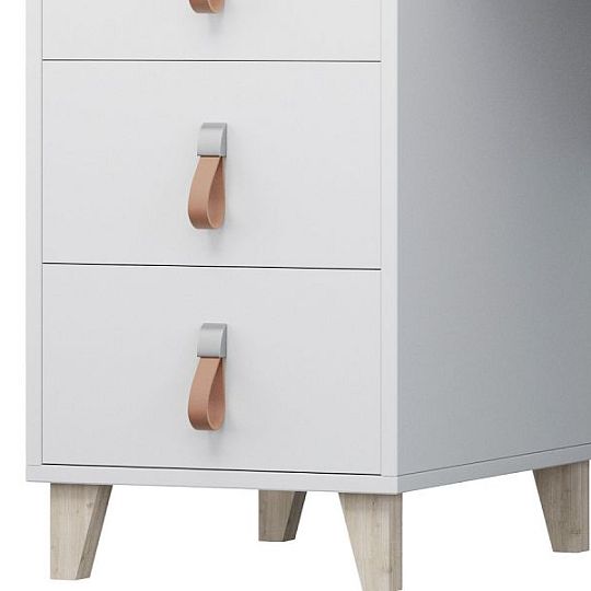 FELICITA 08 psací stůl, bílá/kožené úchytky/dřevěné nohy