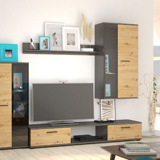 SORENTA obývací stěna, grafit/dub artisan