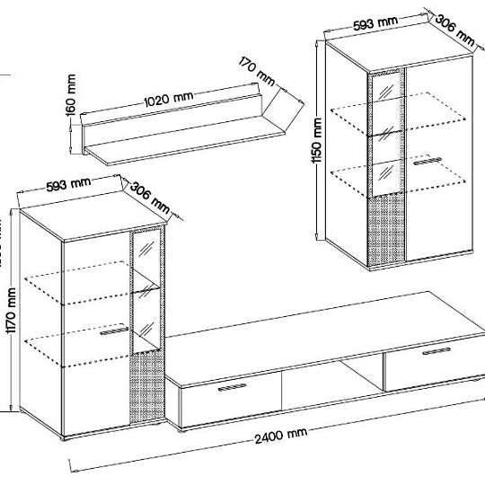 SORENTA obývací stěna, grafit/dub artisan