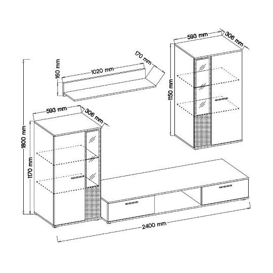 SORENTA obývací stěna, dub artisan/bílá