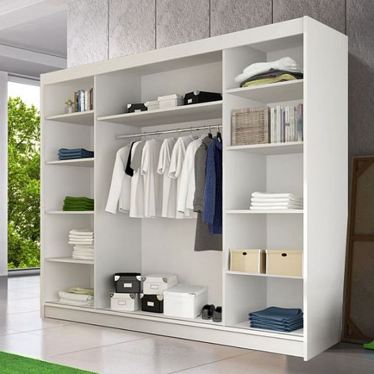 ALBATROS šatní skříň 250, bílá/dub sonoma/zrcadlo