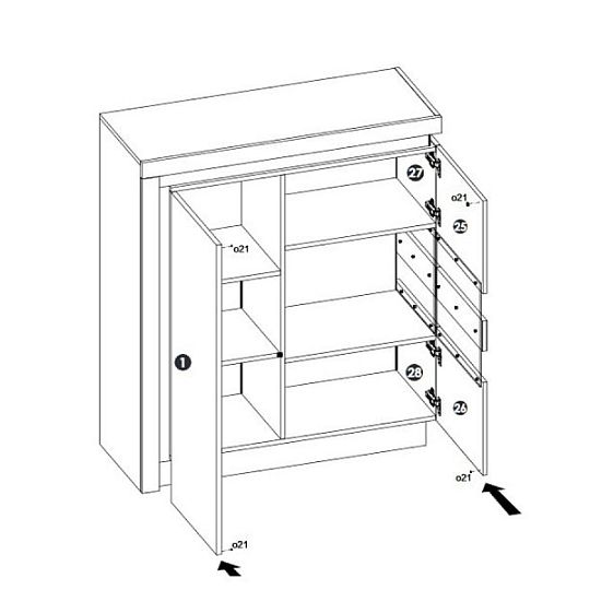 Rimini II new komoda REG 1W1DNP, ořech salev/bílá lesk