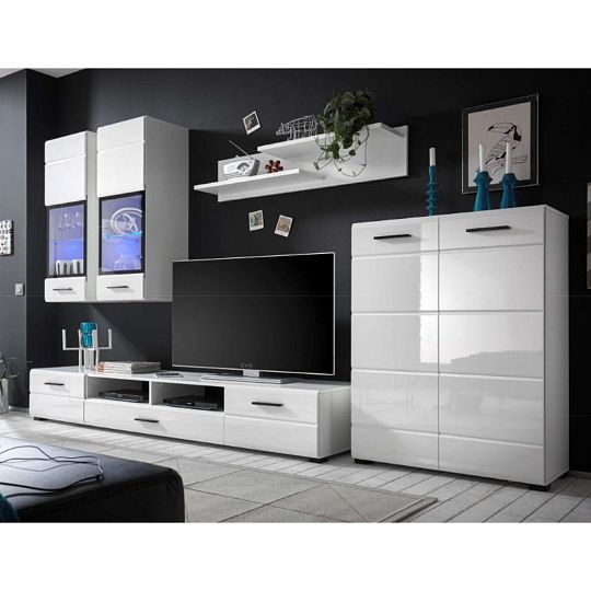 ARKTICA NEW obývací stěna + LED, bílá/bílý lesk