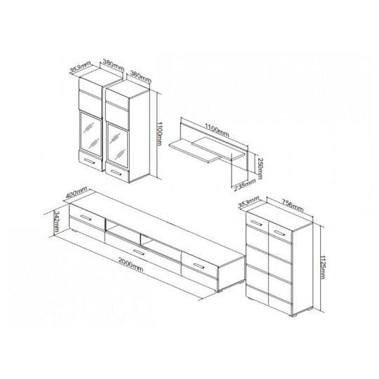 ARKTICA NEW obývací stěna + LED, bílá/bílý lesk