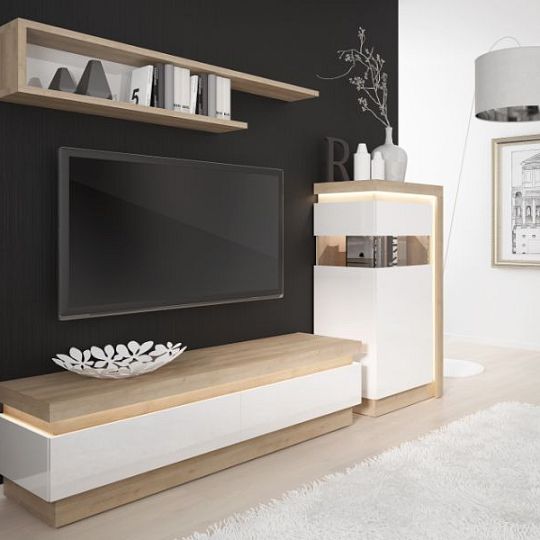 CANTUS 2S televizní stolek, dub riviéra světlý/bílá lesk