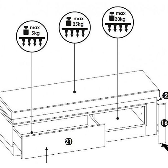 CANTUS 1S televizní stolek, dub riviéra světlý/bílá lesk
