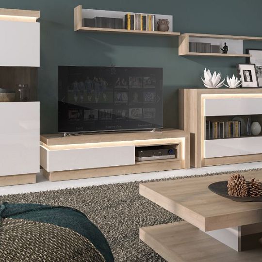 CANTUS 1S televizní stolek, dub riviéra světlý/bílá lesk