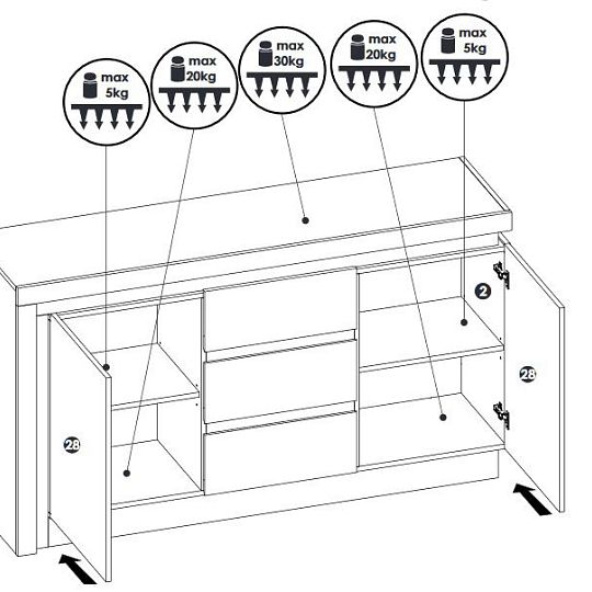 CANTUS komoda 2D3S, dub riviéra světlý/ bílá lesk