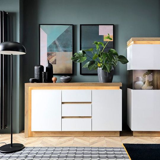 CANTUS komoda 2D3S, dub riviéra světlý/ bílá lesk