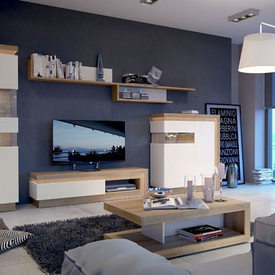 CANTUS 03P vitrína 198, dub riviéra světlý/bílá lesk