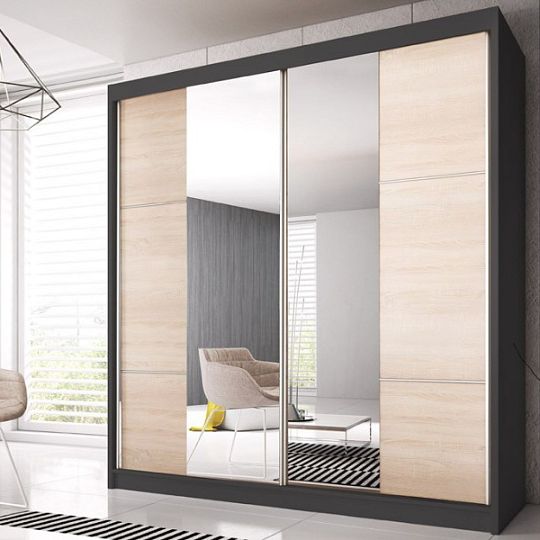 MURPHY 36 šatní skříň 230, grafit/dub sonoma/zrcadlo