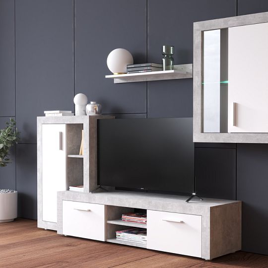 NAXOS obývací stěna, beton/bílá