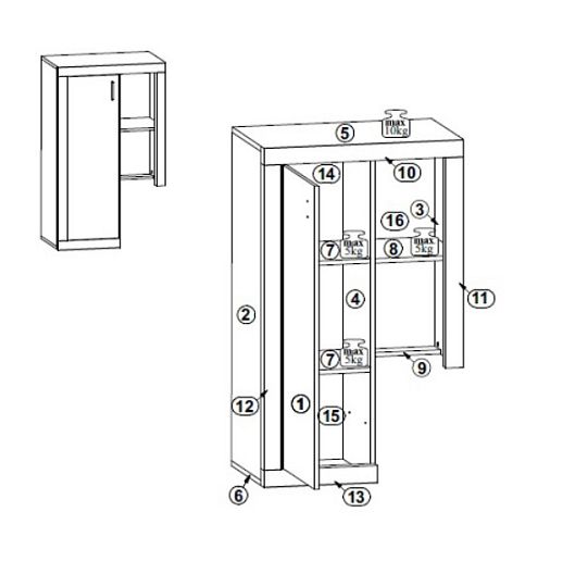 NAXOS obývací stěna, beton/bílá