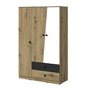 PARADISE 03 šatní skříň, dub artisan/bílá mat/šuplík černý mat