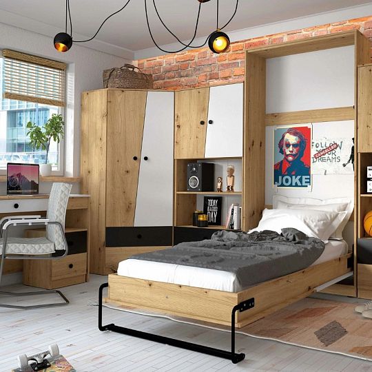 PARADISE 03 šatní skříň, dub artisan/bílá mat/šuplík černý mat