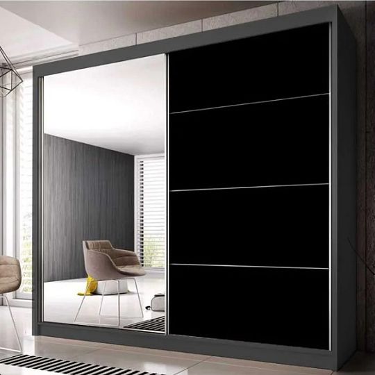 MURPHY 31 šatní skříň 180, grafit/černý pololesk /zrcadlo