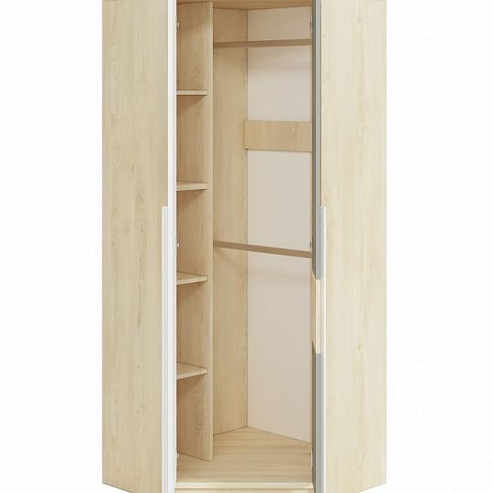 DIVO 0101 rohová šatní skříň, buk fjord/dvířka bílá/buk/šedá