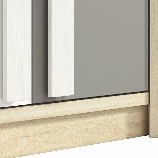 DIVO 0101 rohová šatní skříň, buk fjord/dvířka bílá/buk/šedá