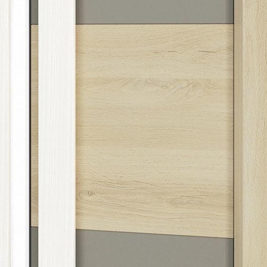 DIVO 0101 rohová šatní skříň, buk fjord/dvířka bílá/buk/šedá