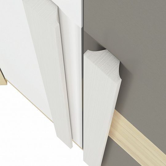 DIVO 0101 rohová šatní skříň, buk fjord/dvířka bílá/buk/šedá