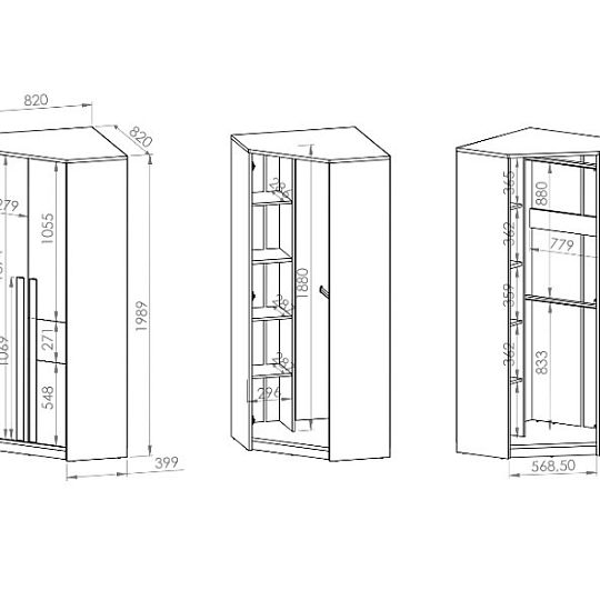 DIVO 0101 rohová šatní skříň, buk fjord/dvířka bílá/buk/šedá