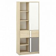 DIVO 0301 policová skříň, buk fjord/dvířka bílá/buk/šedá