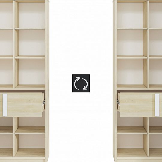 DIVO 0301 policová skříň, buk fjord/dvířka bílá/buk/šedá