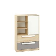 DIVO 0701 komoda, buk fjord/dvířka bílá/buk/šedá