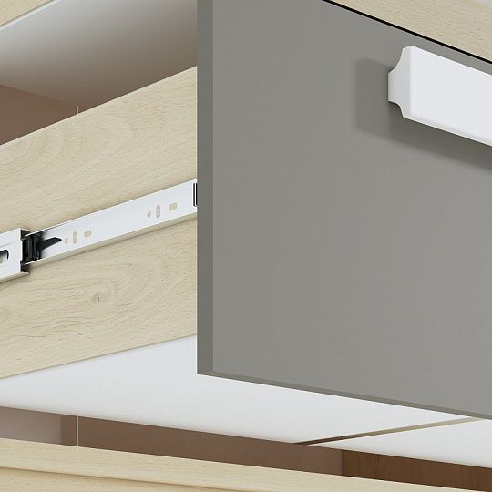 DIVO 0701 komoda, buk fjord/dvířka bílá/buk/šedá