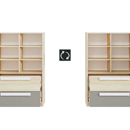 DIVO 0701 komoda, buk fjord/dvířka bílá/buk/šedá