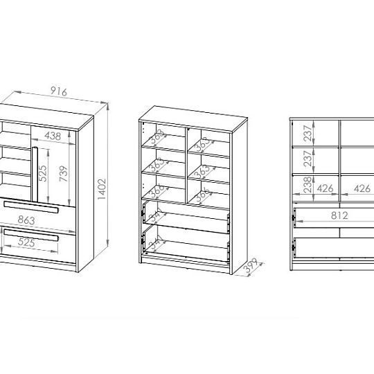 DIVO 0701 komoda, buk fjord/dvířka bílá/buk/šedá